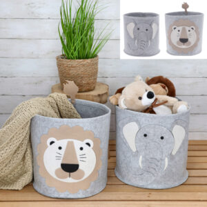 Felt storage basket animals 2- times assorted 34cm