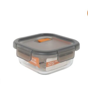 Hermētisks kvadrātveida stikla pārtikas trauks ar vāku 530 ml