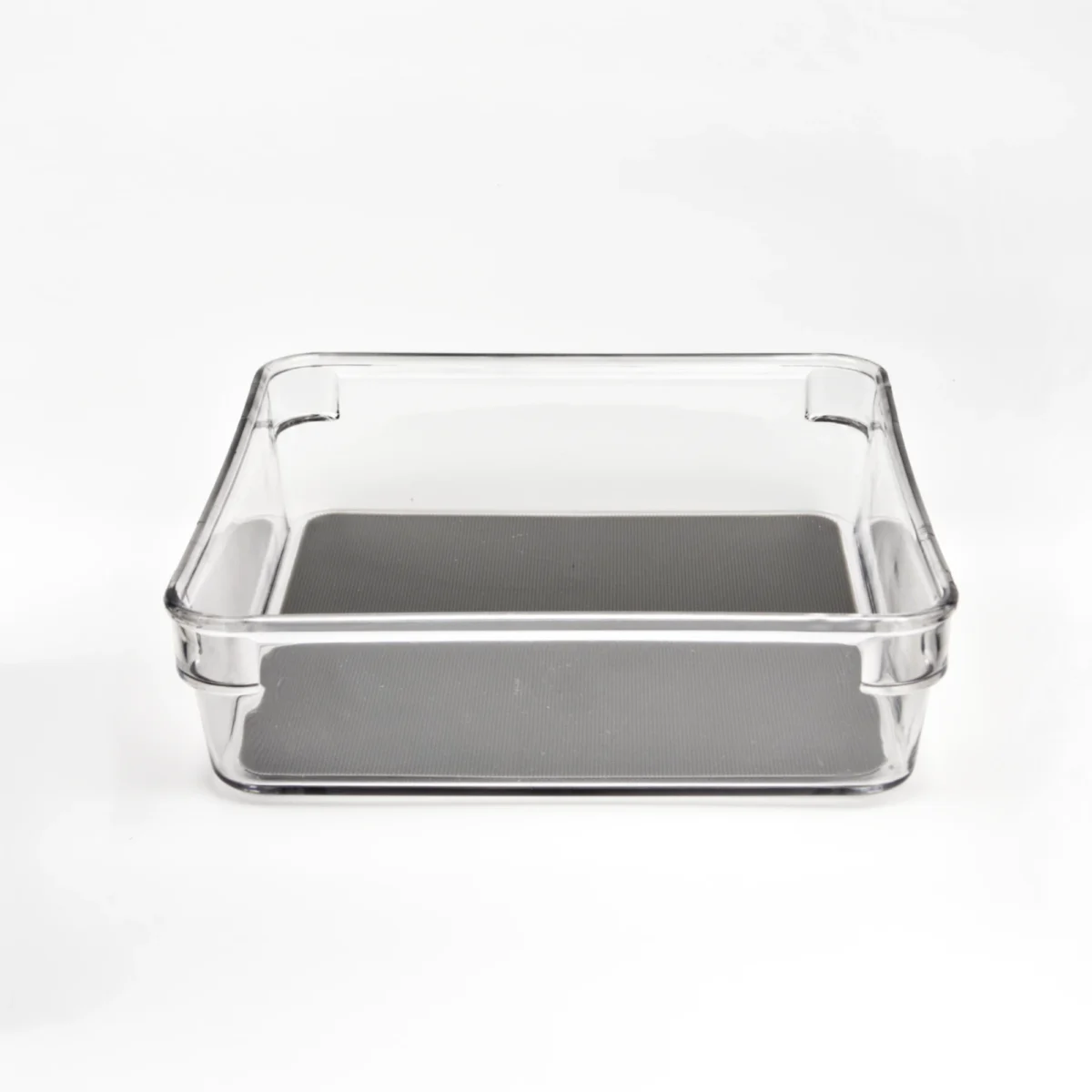 Kvadrātveida caurspīdīgs organizators ar pelēku pamatni 16×16 cm