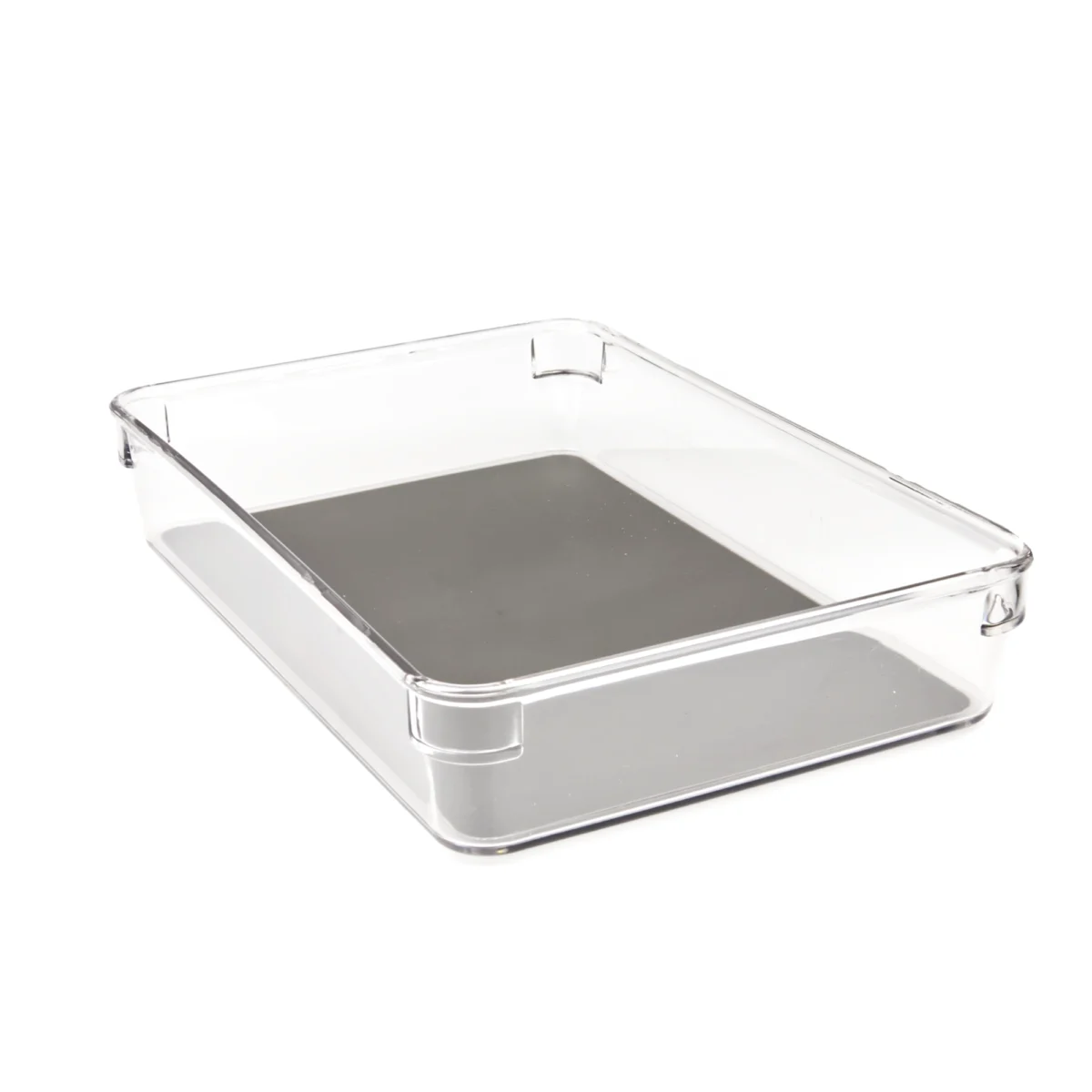 Caurspīdīgs atvilktnes organizators ar pelēku pamatni, 24×16×4.5 cm