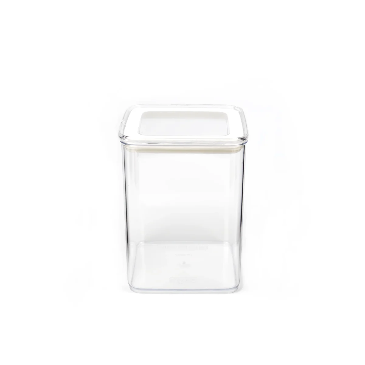 Tukša caurspīdīga pārtikas uzglabāšanas kārba ar baltu vāku, 1000 ml tilpums.