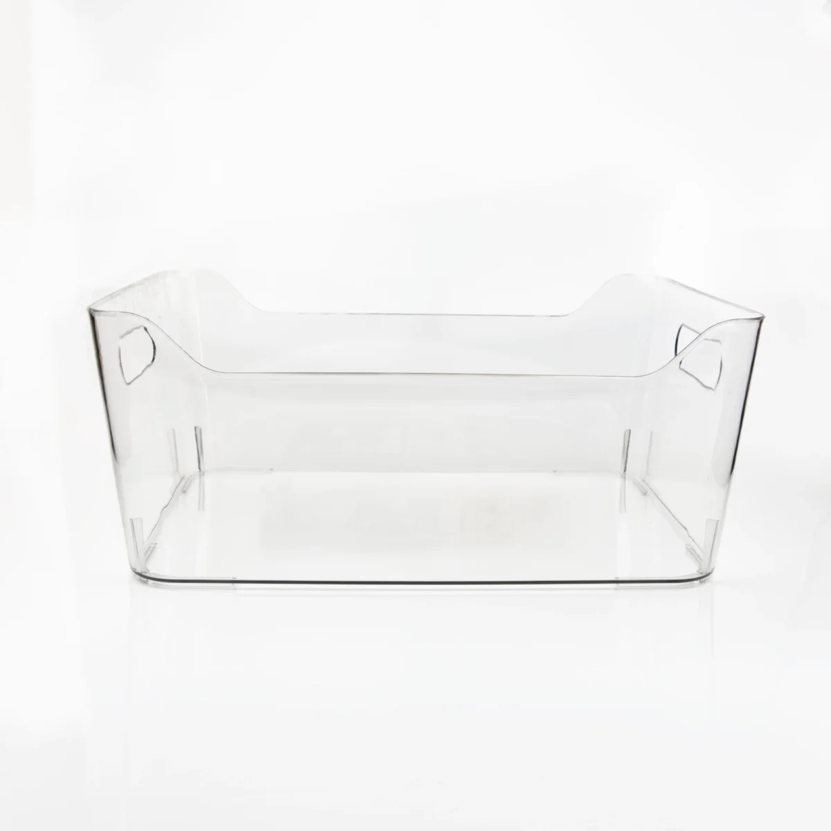 Caurspīdīgs daudzfunkcionāls plastmasas organizators ar rokturiem, izmērs 34×23.5×14.5 cm, skats no priekšpuses
