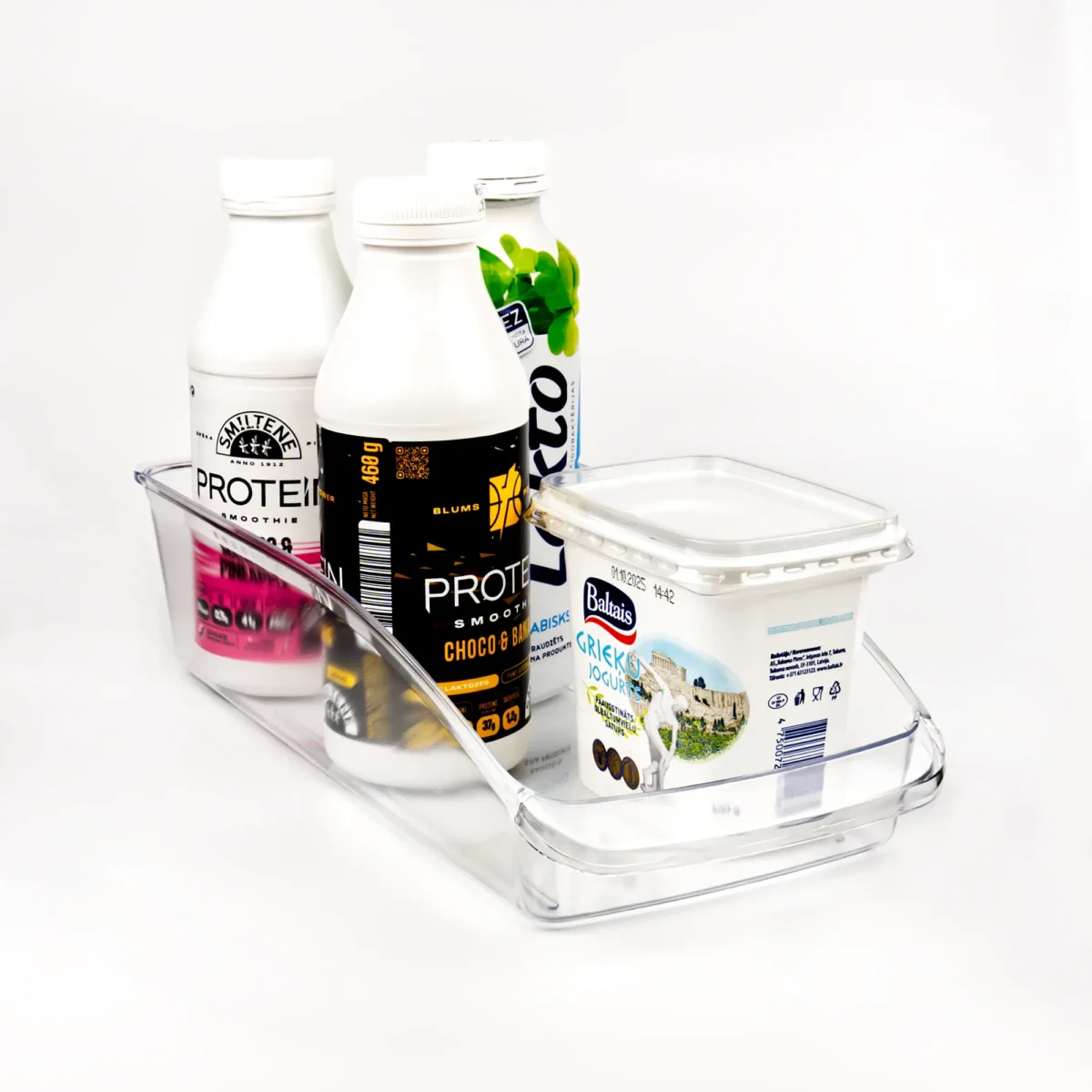 Caurspīdīgs ledusskapja organizators ar piena produktiem – 32x15 cm