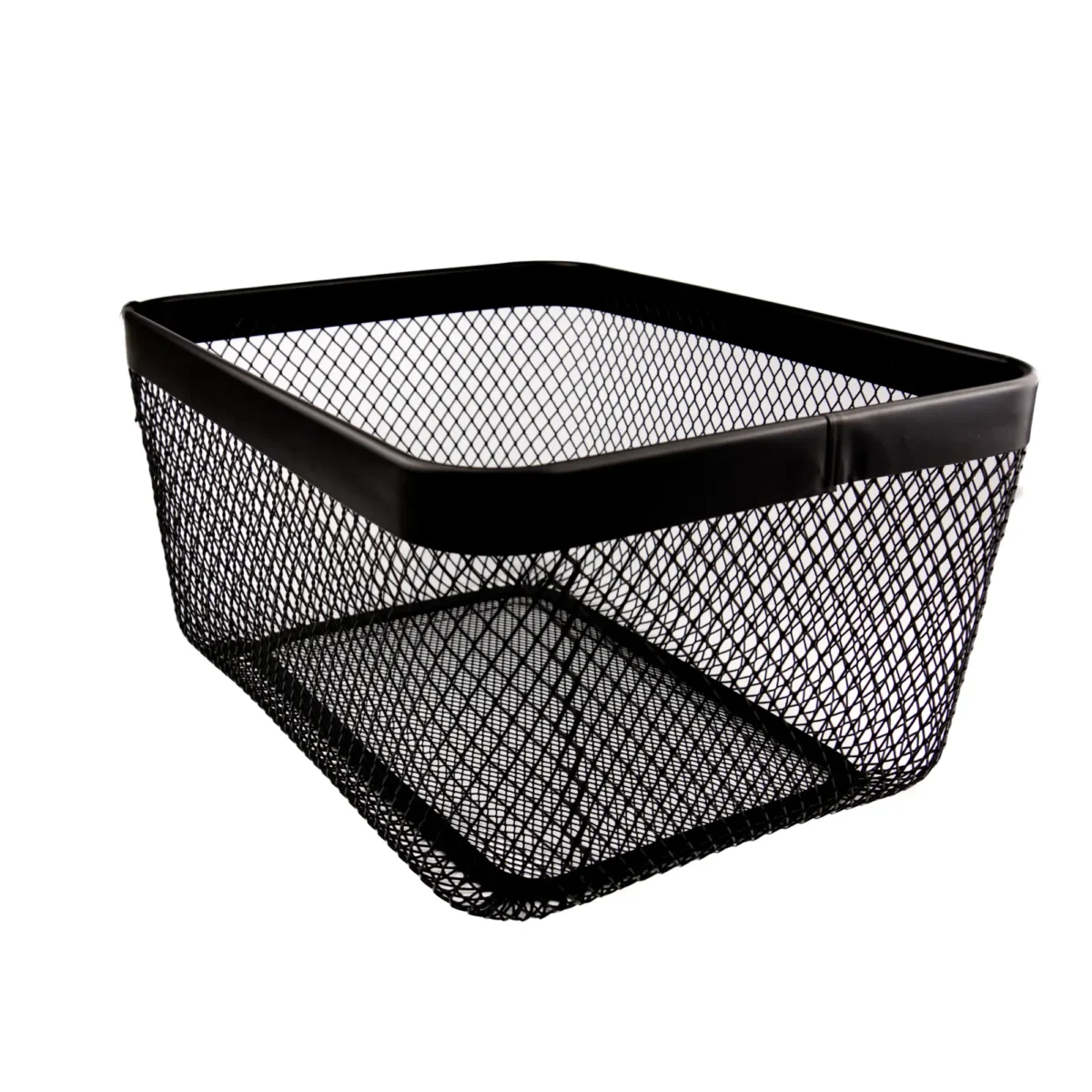 Melns metāla uzglabāšanas grozs ar sieta dizainu, izmērs 30.5×23×15.2 cm