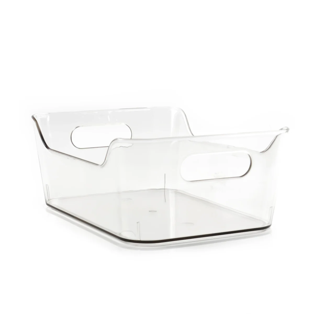 Caurspīdīga kompakta uzglabāšanas kaste 20 x 14 x 8 cm uz balta fona