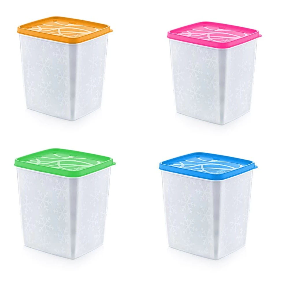 Plastmasas trauki saldēšanai 1850 ml ar vāku dažādās krāsās – zaļš, zils, rozā un oranžs