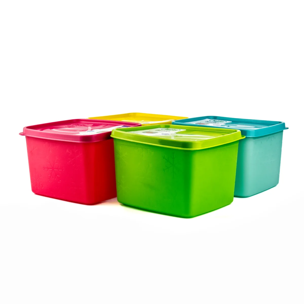 Plastmasas trauki saldēšanai 1100 ml ar vāku dažādās krāsās – sarkans, zaļš, dzeltens un zils